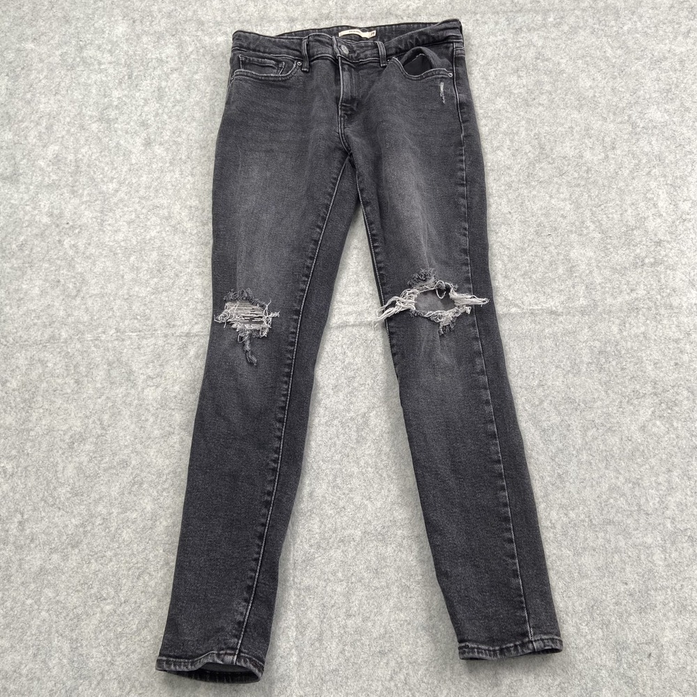Levi's 711 Skinny Jeans Womens 29 (30x28) Charcoal Wash Distressed Stretch Denim